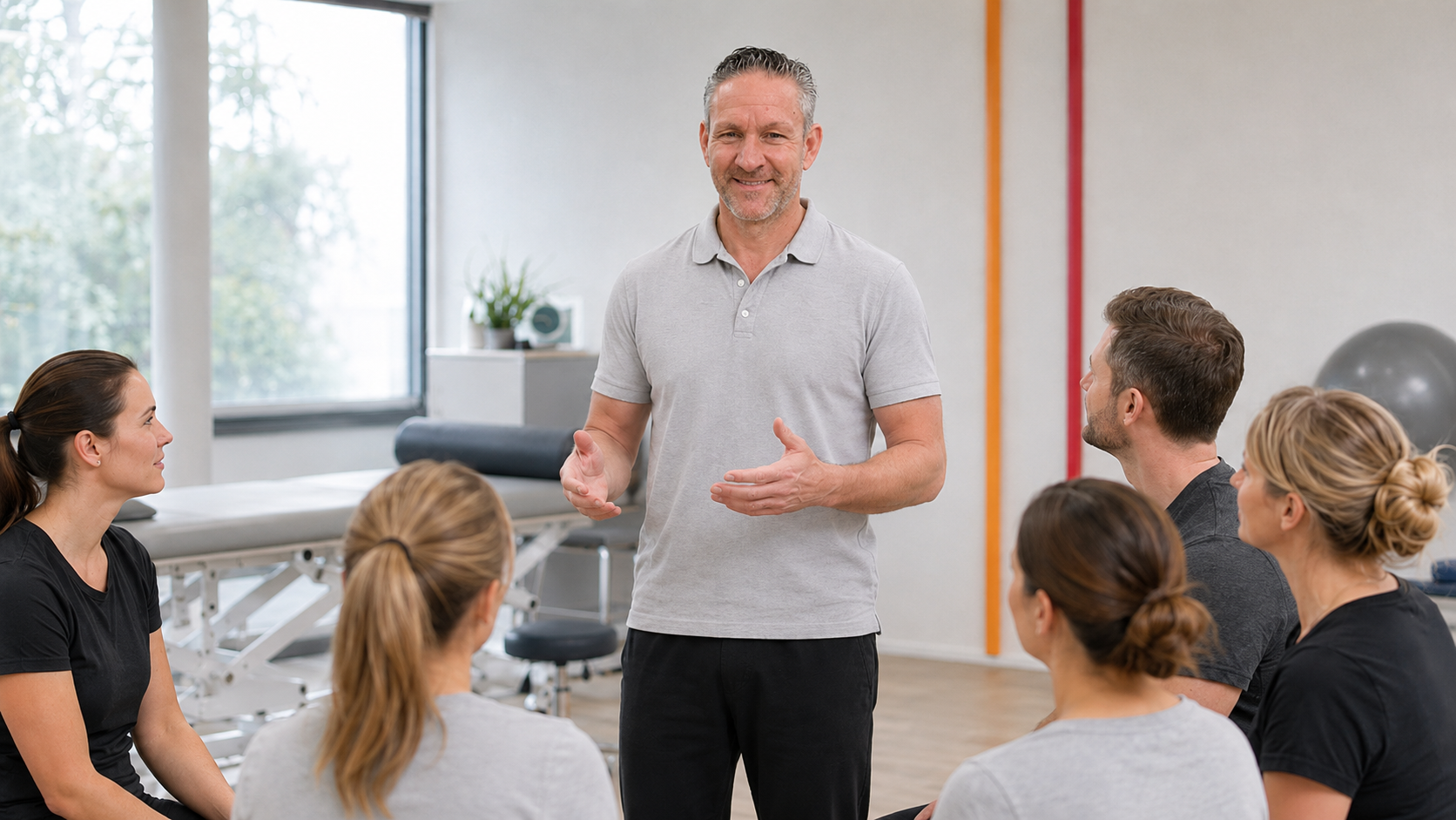 Alexander Mohr leitet ein Myologik-InHouse-Seminar mit einem Physiotherapie-Team